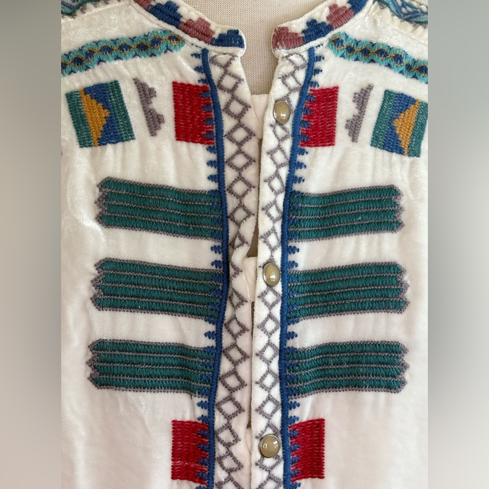 Johnny Was Eugenia Velvet Blouse Sz M Silk Blend Embroidered Western Boho Hippie - Picture 2 of 9